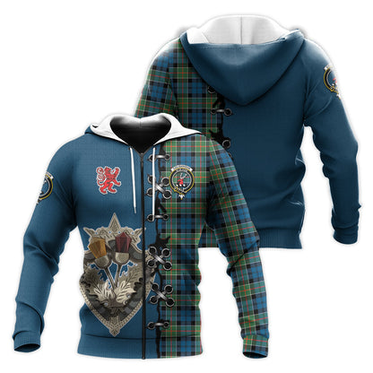 Printivon Colquhoun Ancient Tartan Hoodie Lion Rampant And Celtic Thistle Style