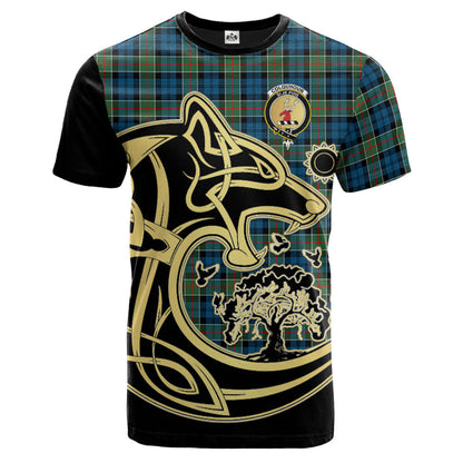 Printivon Colquhoun Ancient Crest Celtic Wolf Tartan T Shirt Custom Your Text