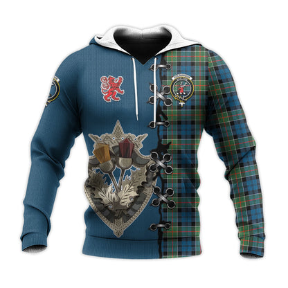 Printivon Colquhoun Ancient Tartan Hoodie Lion Rampant And Celtic Thistle Style