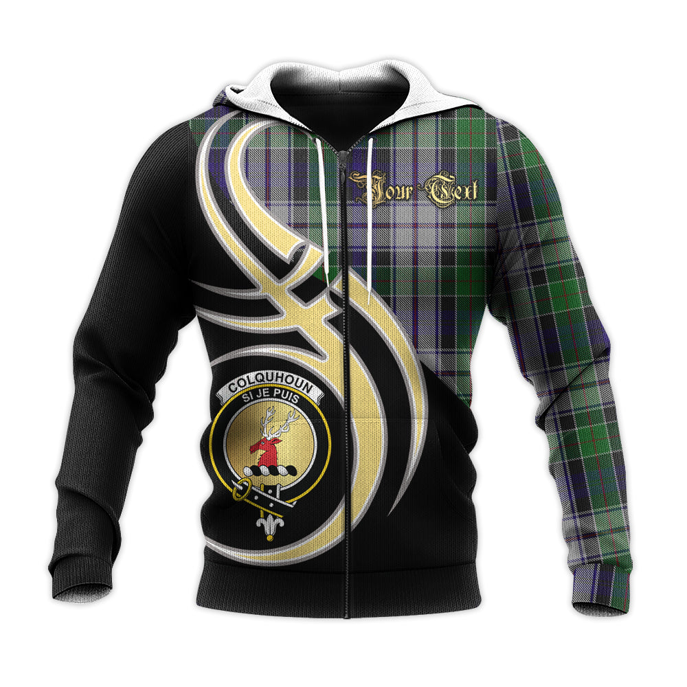 Printivon Colquhoun Dress Clan Believe In Me Crest Tartan Knitted Hoodie Custom Your Text