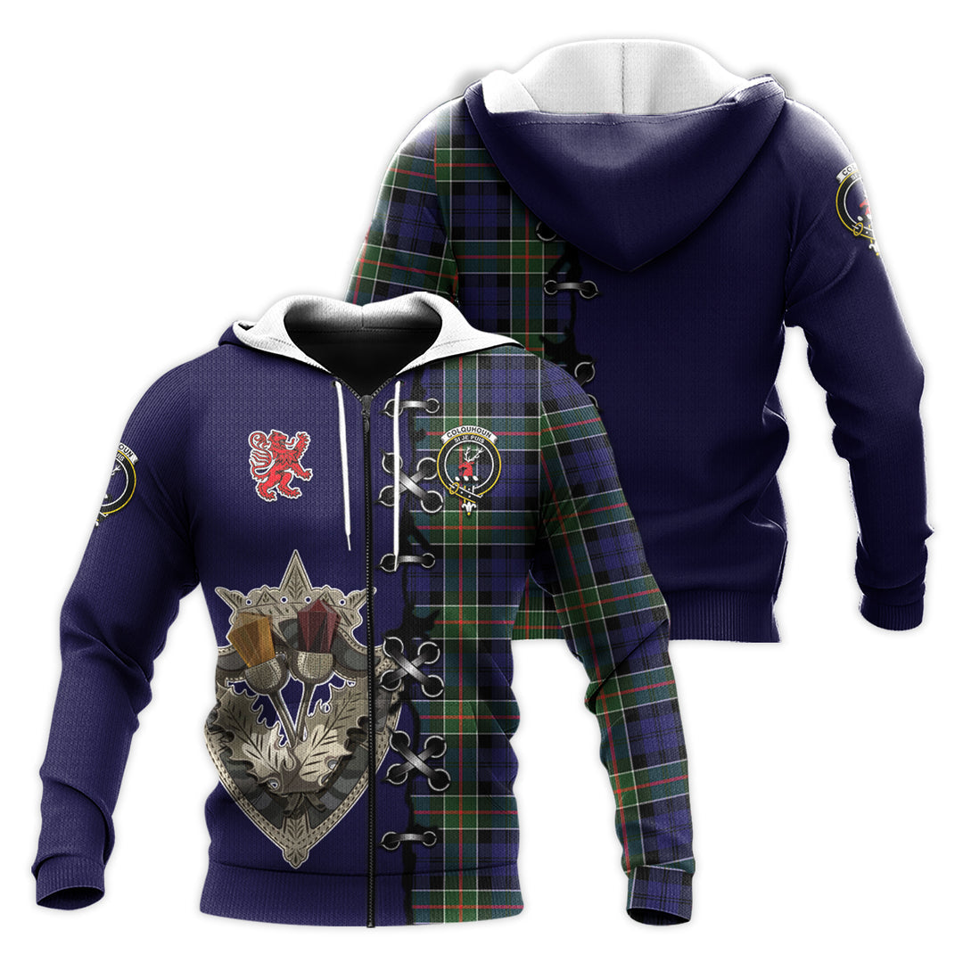 Printivon Colquhoun Modern Tartan Hoodie Lion Rampant And Celtic Thistle Style