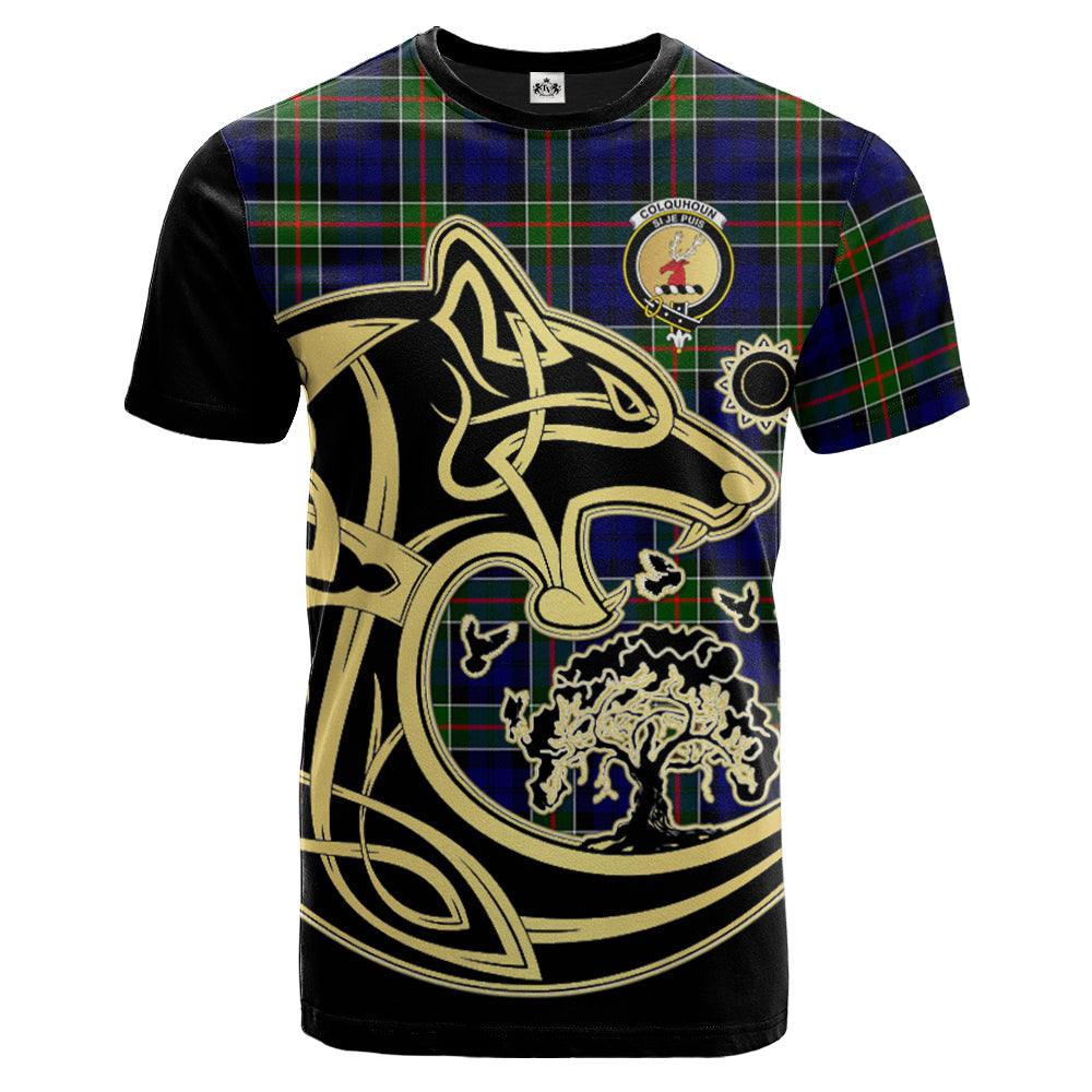 Printivon Colquhoun Modern Crest Celtic Wolf Tartan T Shirt Custom Your Text