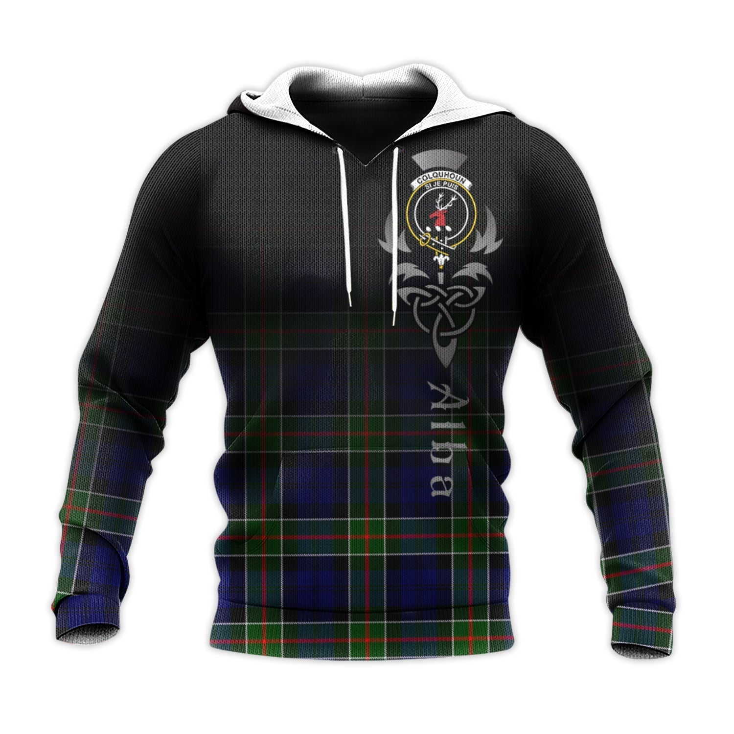 Printivon Colquhoun Modern Tartan Crest Alba Celtic Hoodie