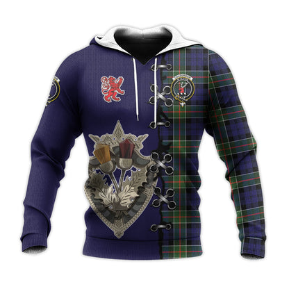 Printivon Colquhoun Modern Tartan Hoodie Lion Rampant And Celtic Thistle Style
