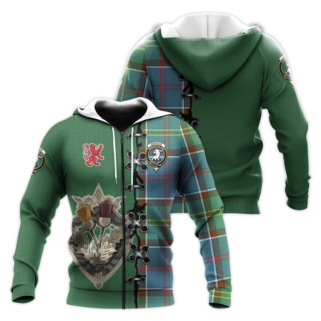 Printivon Colville Tartan Hoodie Lion Rampant And Celtic Thistle Style