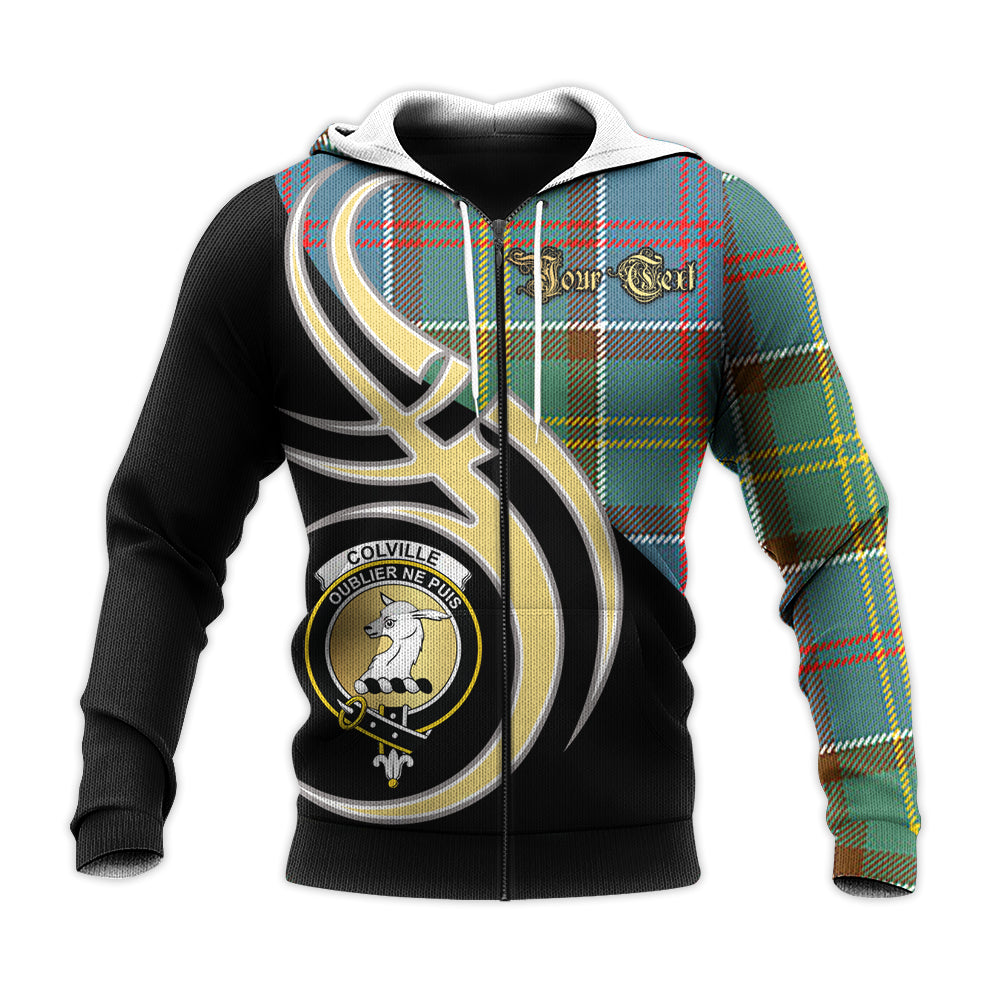 Printivon Colville Clan Believe In Me Crest Tartan Knitted Hoodie Custom Your Text