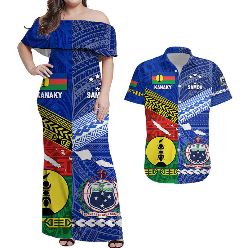 (Custom Personalised) Samoa And Kanaky New Caledonia Combo Dress and Hawaiian Shirt Matching Couples Outfit Together
