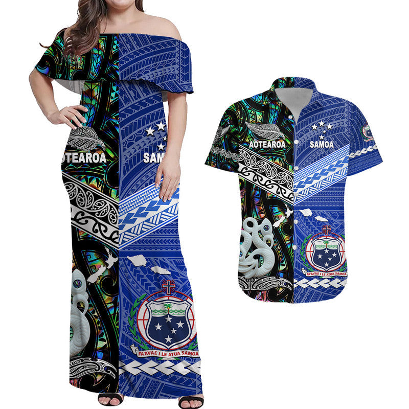 Samoa And New Zealand Combo Dress and Hawaiian Shirt Matching Couples Outfit Together Paua Shell