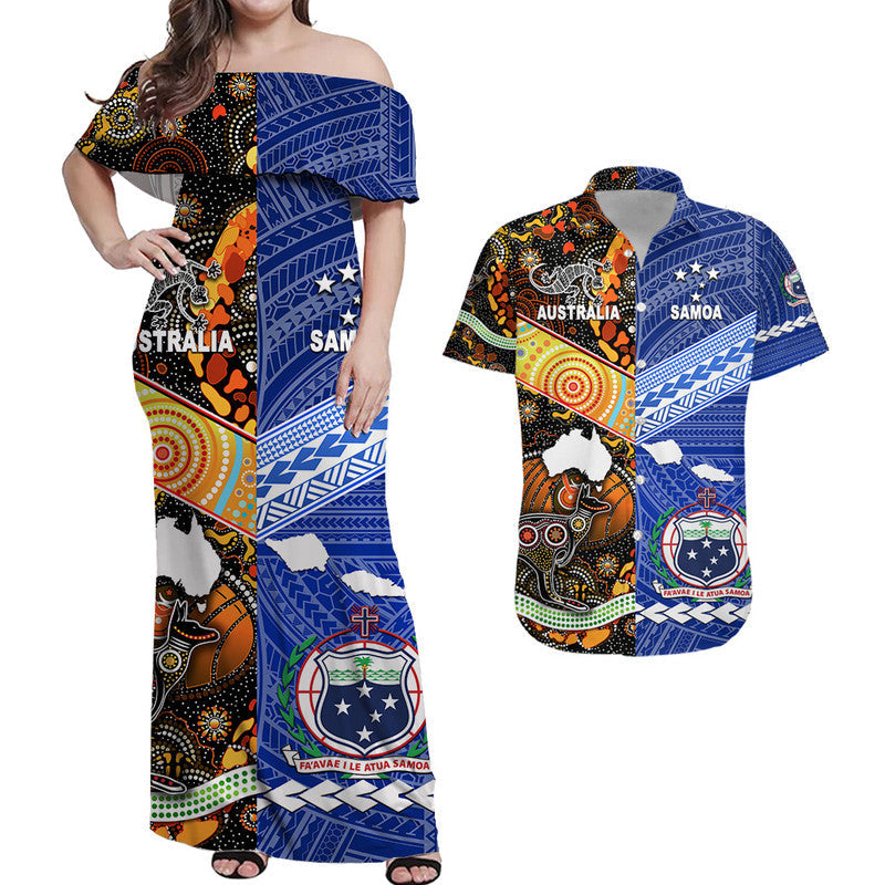 (Custom Personalised) Samoa And Australia Aboriginal Combo Dress and Hawaiian Shirt Matching Couples Outfit Together