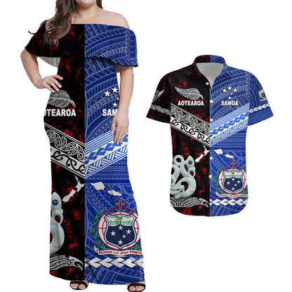 Samoa And New Zealand Combo Dress and Hawaiian Shirt Matching Couples Outfit Together Red