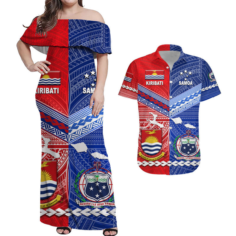 (Custom Personalised) Samoa And Kiribati Combo Dress and Hawaiian Shirt Matching Couples Outfit Together