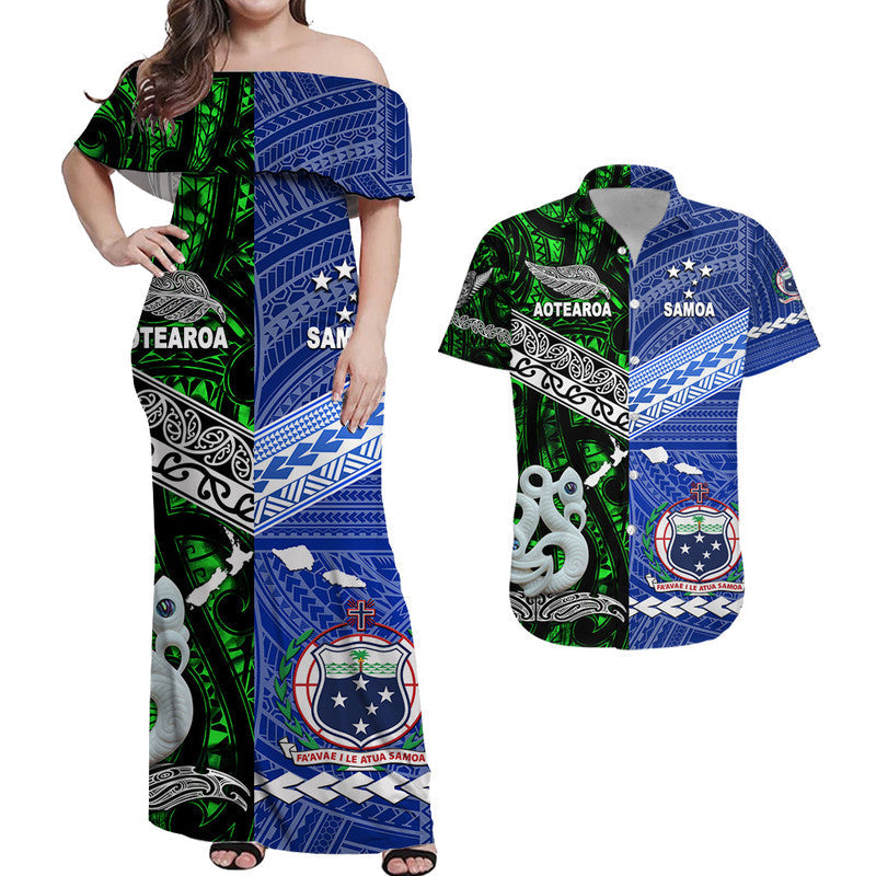 Samoa And New Zealand Combo Dress and Hawaiian Shirt Matching Couples Outfit Together Green