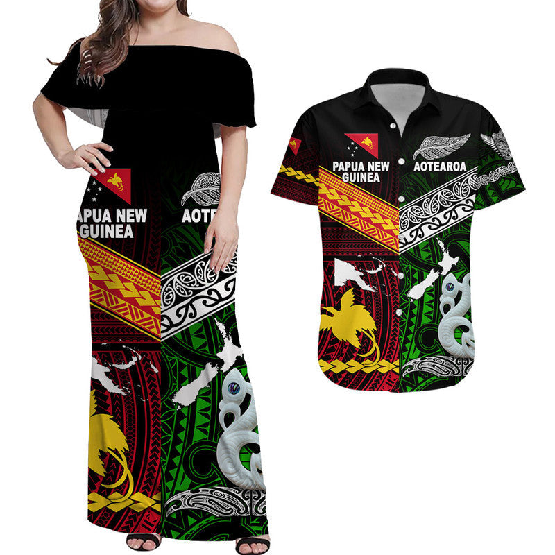 His And Her Matching Outfits New Zealand And Papua New Guinea Combo Dress And Shirt Together Green