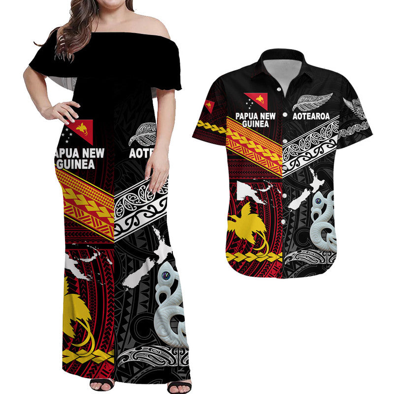 Matching Clothes For Couples New Zealand And Papua New Guinea Combo Dress And Shirt Together Black