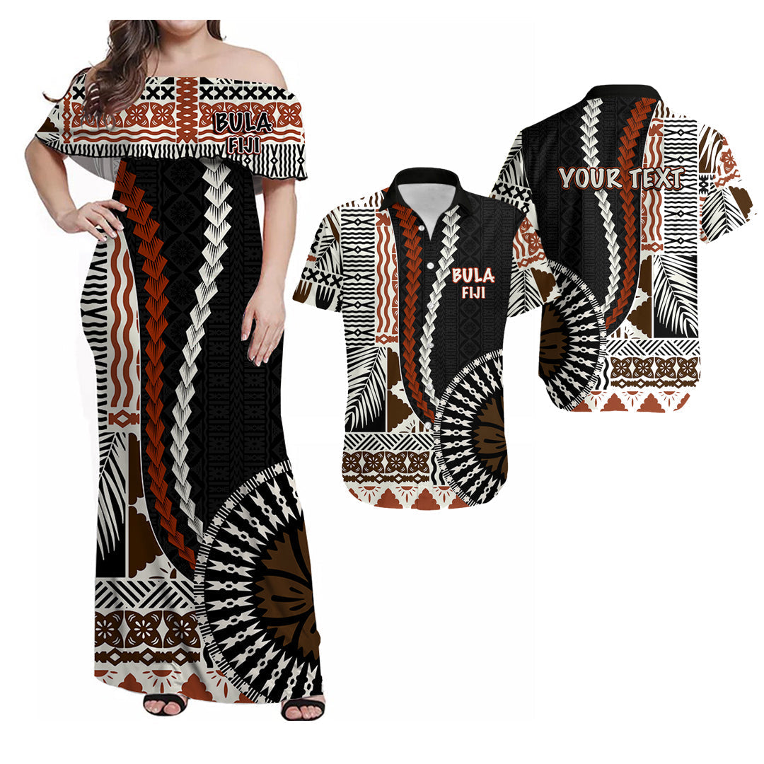 (Custom Personalised) Bula Fiji Matching Outfit For Couple Combo Dress And Shirt Masi Tapa Patterns Style