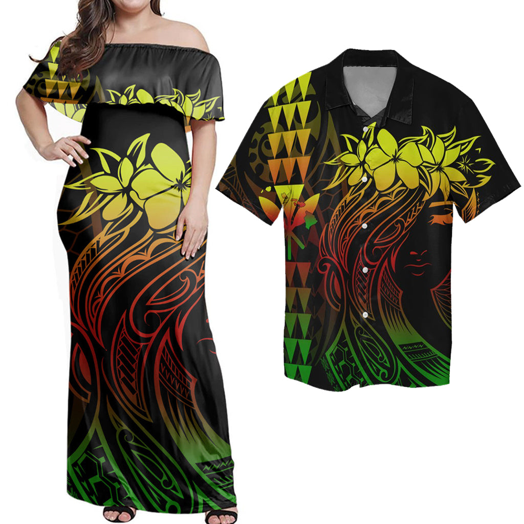 Matching Hawaiian Outfits Hawaii Map Kanaka Polynesian Hula Girl Reggae Combo Dress and Shirt