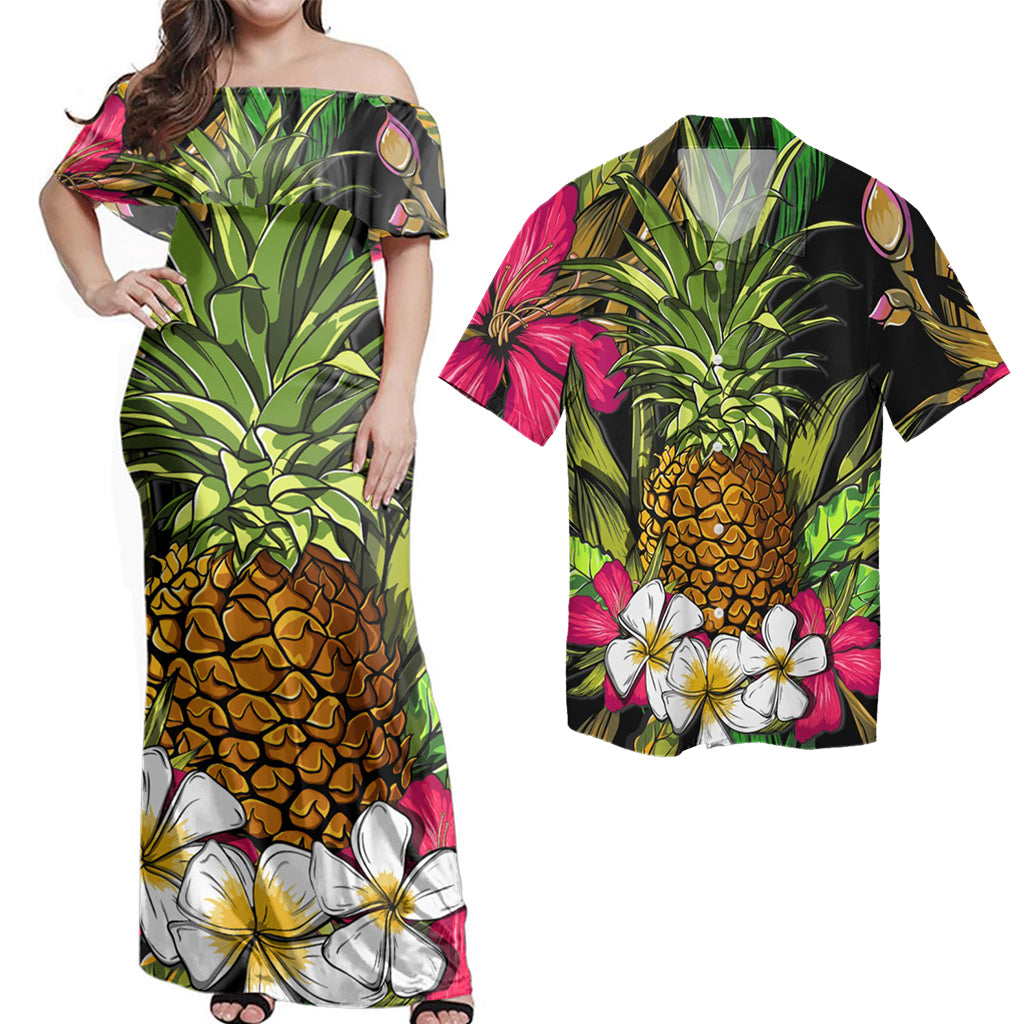 Matching Hawaiian Outfits Hawaii Combo Dress and Shirt Hawaii Tropical Flowers Pineapple Matching Couples Outfit