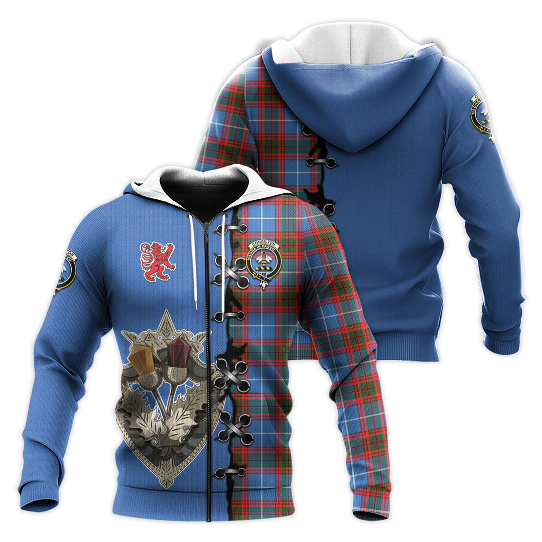 Printivon Congilton Tartan Hoodie Lion Rampant And Celtic Thistle Style