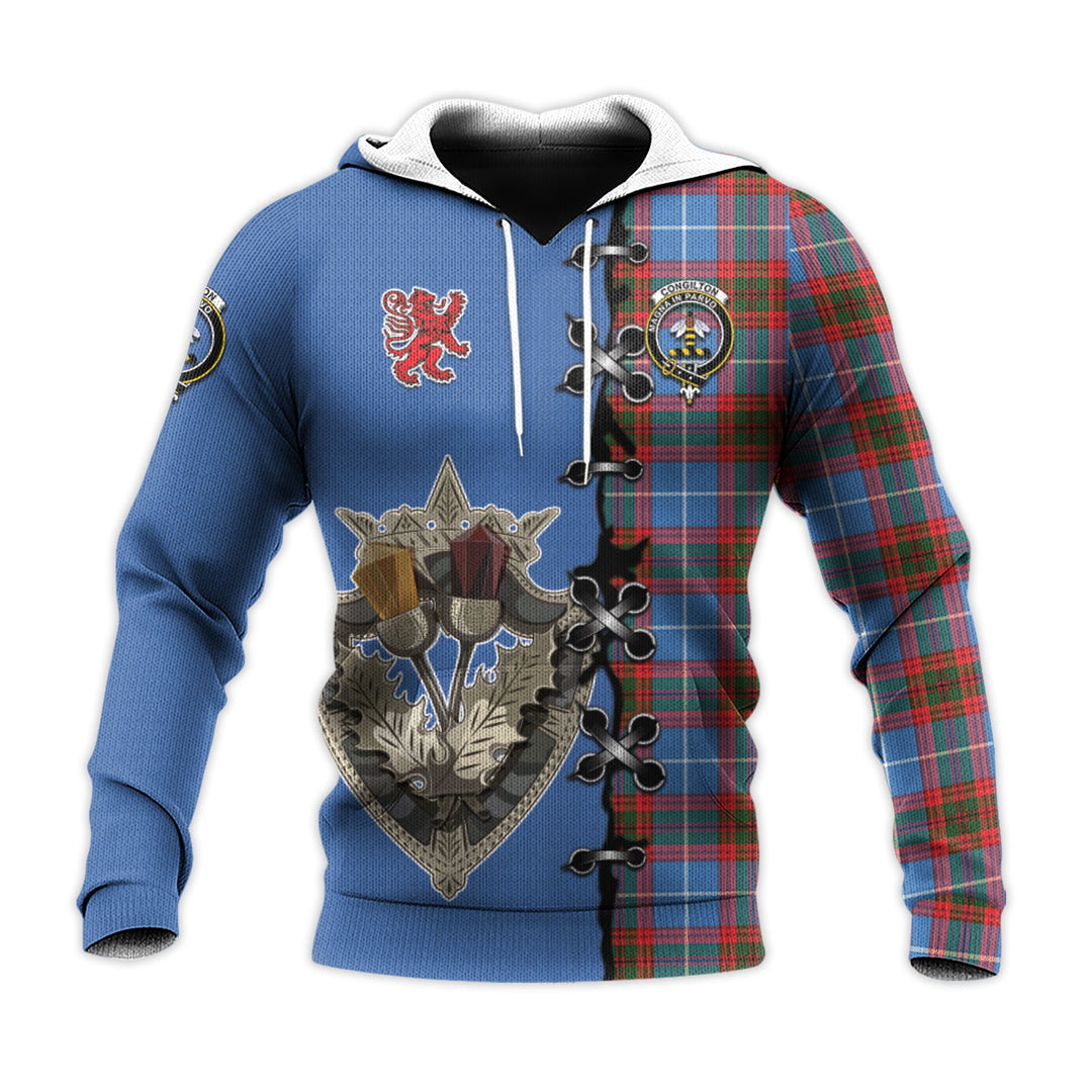 Printivon Congilton Tartan Hoodie Lion Rampant And Celtic Thistle Style