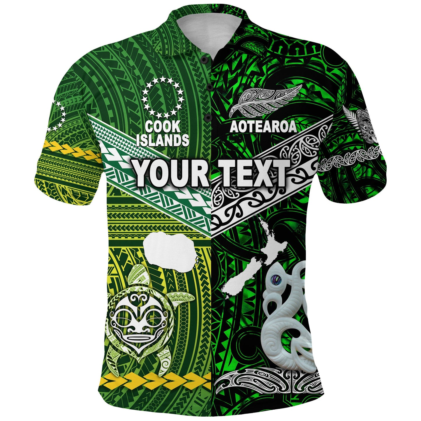 Custom Personalised New Zealand Maori Aotearoa Polo Shirt Cook Islands Together - Green