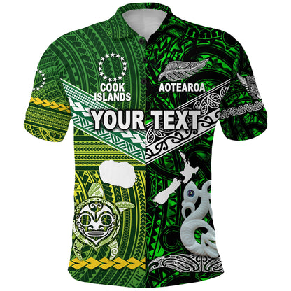 Custom Personalised New Zealand Maori Aotearoa Polo Shirt Cook Islands Together - Green