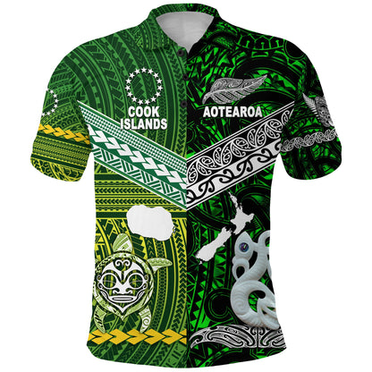 Custom Personalised New Zealand Maori Aotearoa Polo Shirt Cook Islands Together - Green, Custom Text And Number
