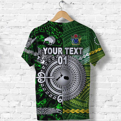 Custom Personalised New Zealand Maori Aotearoa T Shirt Cook Islands Together - Green, Custom Text And Number