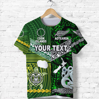 Custom Personalised New Zealand Maori Aotearoa T Shirt Cook Islands Together - Green