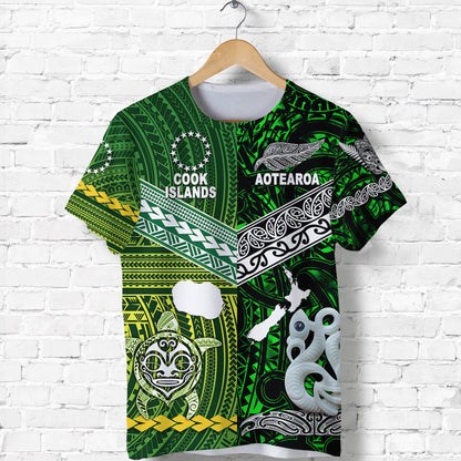 New Zealand Maori Aotearoa T Shirt Cook Islands Together - Green