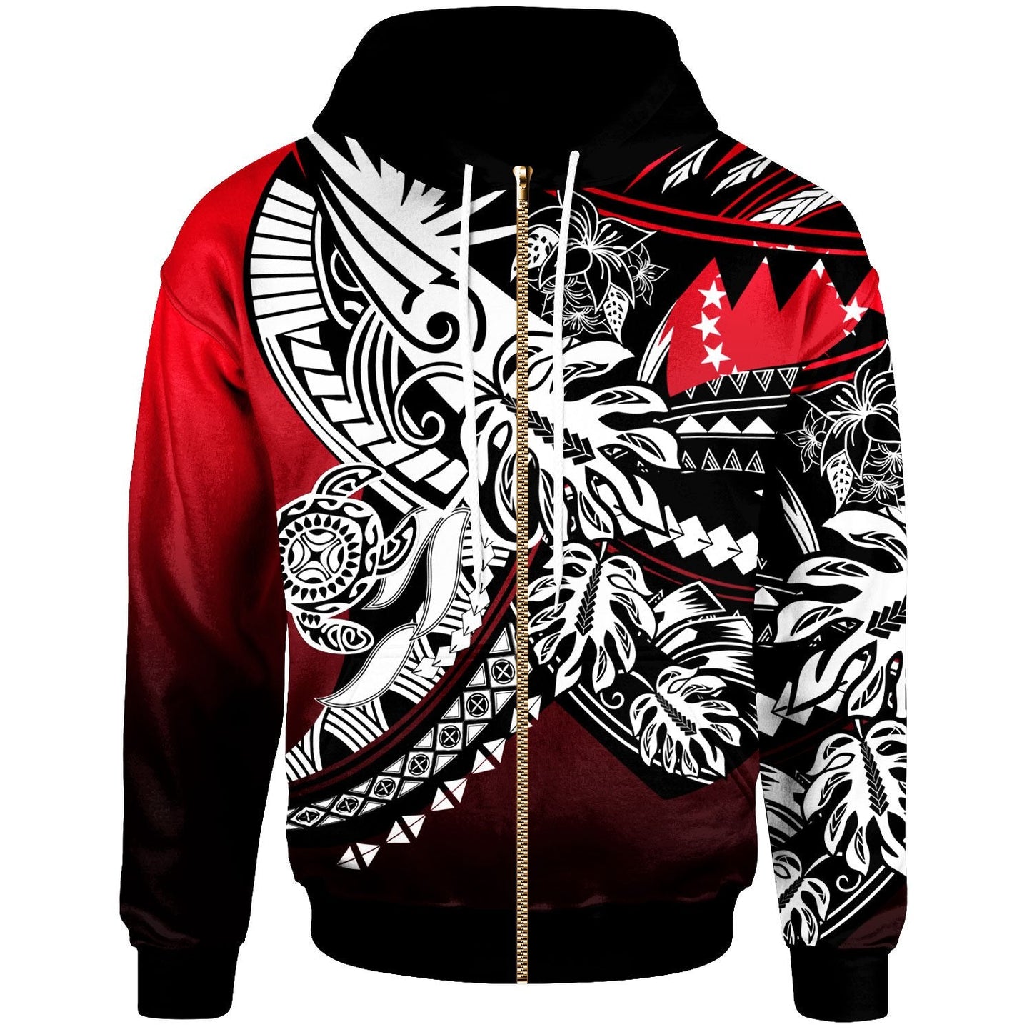 Cook Islands Zip Hoodie Tribal Jungle Pattern Red Color