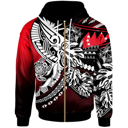 Cook Islands Zip Hoodie Tribal Jungle Pattern Red Color