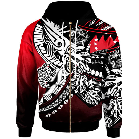 Cook Islands Zip Hoodie Tribal Jungle Pattern Red Color