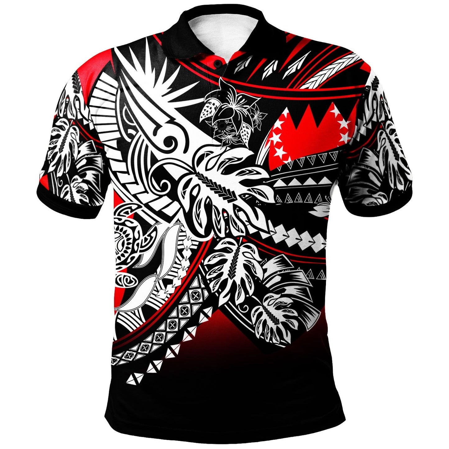 Cook Islands Polo Shirt - Tribal Jungle Red Pattern