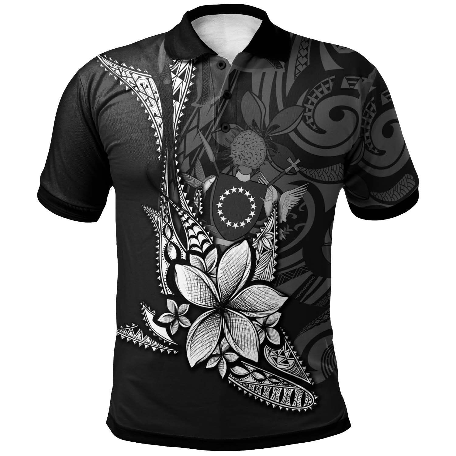 Cook Islands Polo Shirt - Fish With Plumeria Flowers Style