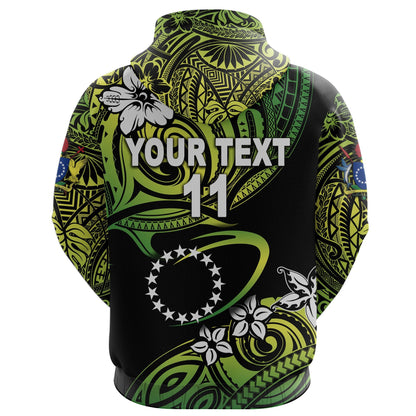 ( Personalised) Cook Islands Rugby Hoodie Unique Vibes Green, Text and Number