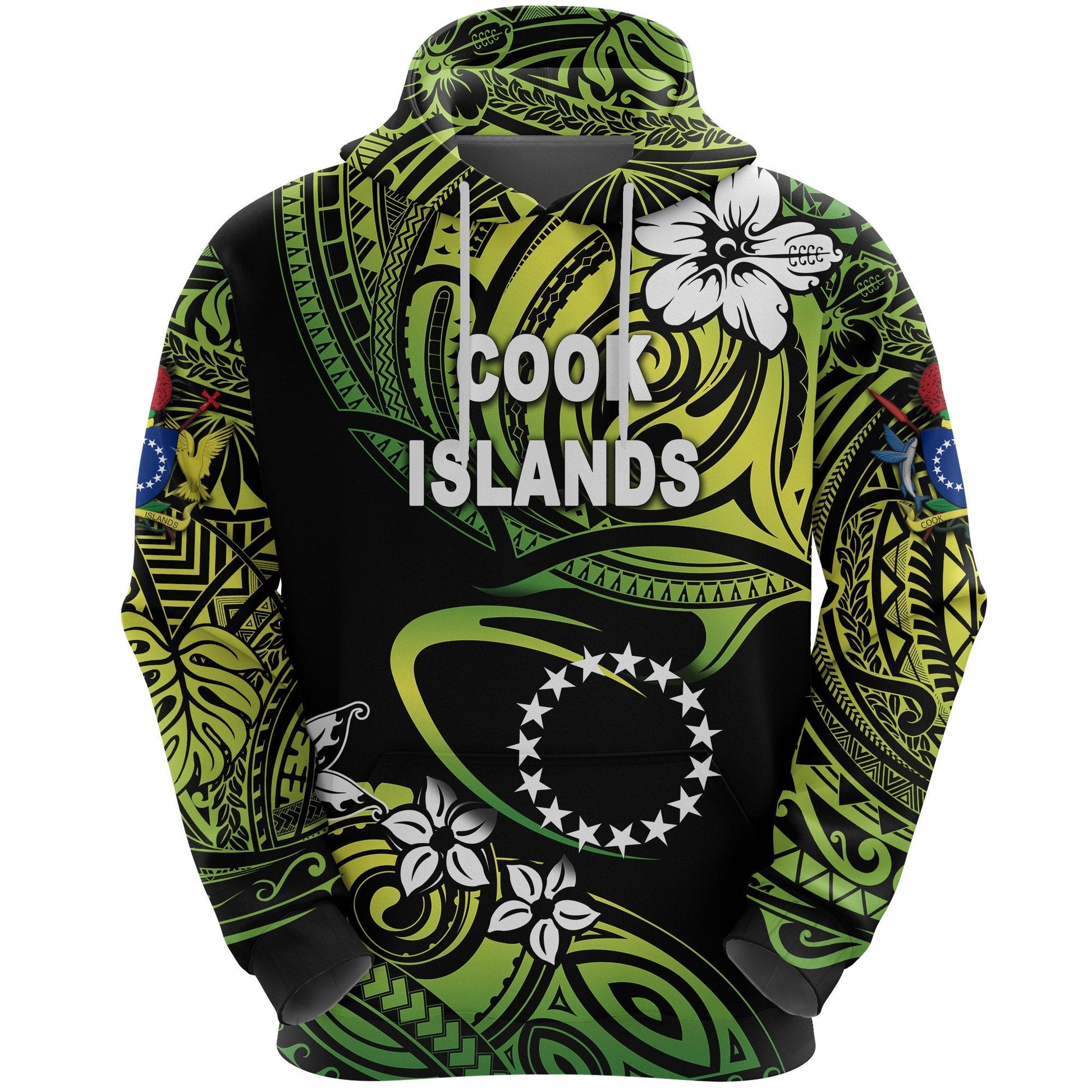 ( Personalised) Cook Islands Rugby Hoodie Unique Vibes Green, Text and Number