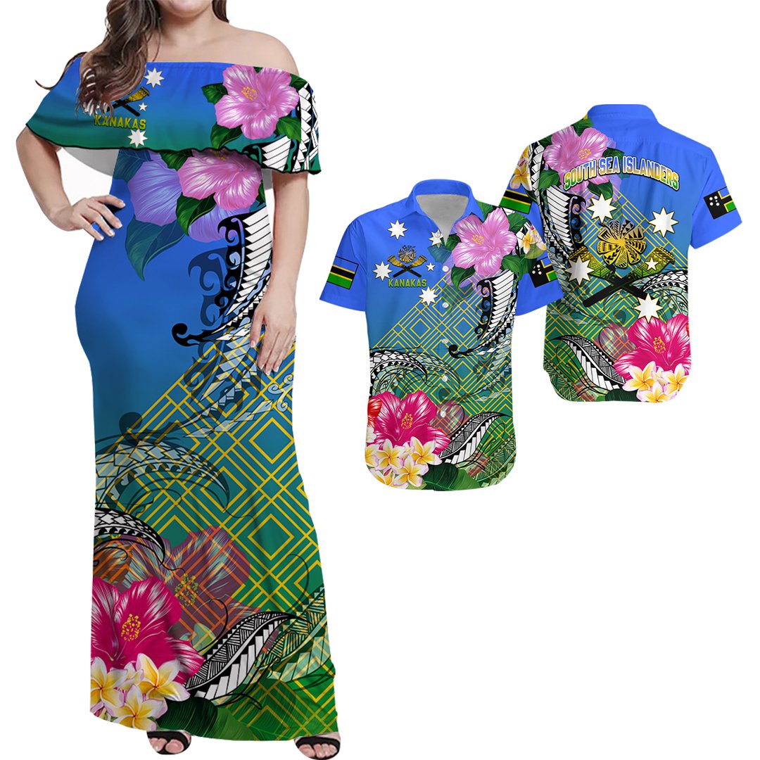 Matching Outfits For Couples South Sea Islanders Kanakas Hibiscus Polynesia Combo Dress And Shirt