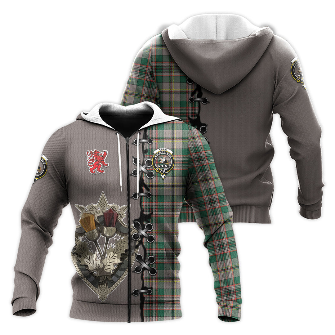 Printivon Craig Ancient Tartan Hoodie Lion Rampant And Celtic Thistle Style