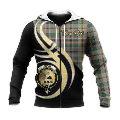 Printivon Craig Ancient Clan Believe In Me Crest Tartan Knitted Hoodie Custom Your Text