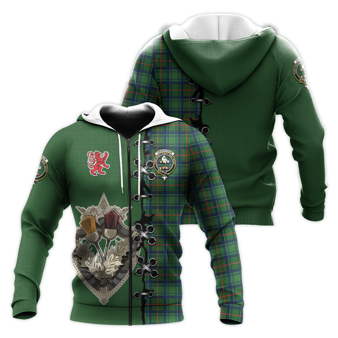 Printivon Cranstoun Tartan Hoodie Lion Rampant And Celtic Thistle Style