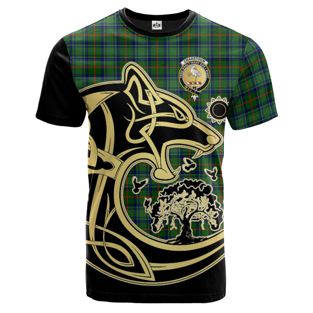Printivon Cranstoun Crest Celtic Wolf Tartan T Shirt Custom Your Text