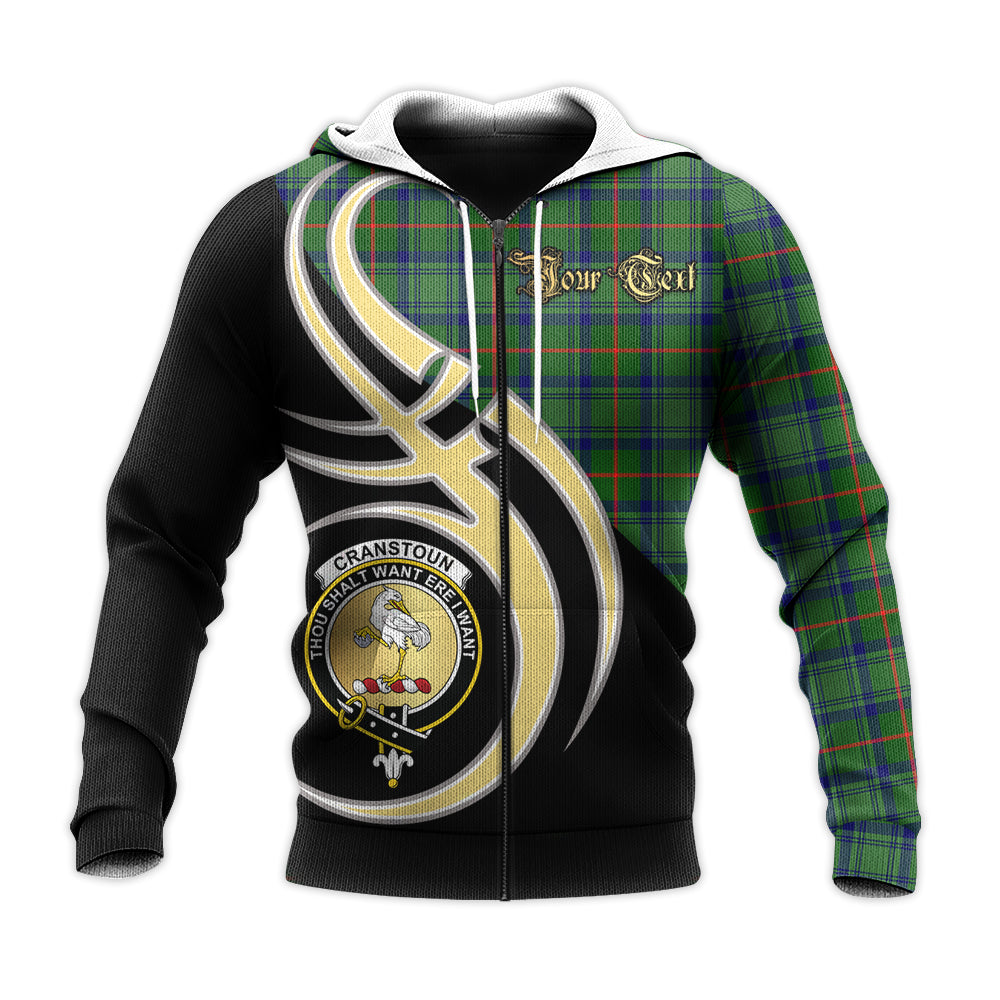 Printivon Cranstoun Clan Believe In Me Crest Tartan Knitted Hoodie Custom Your Text