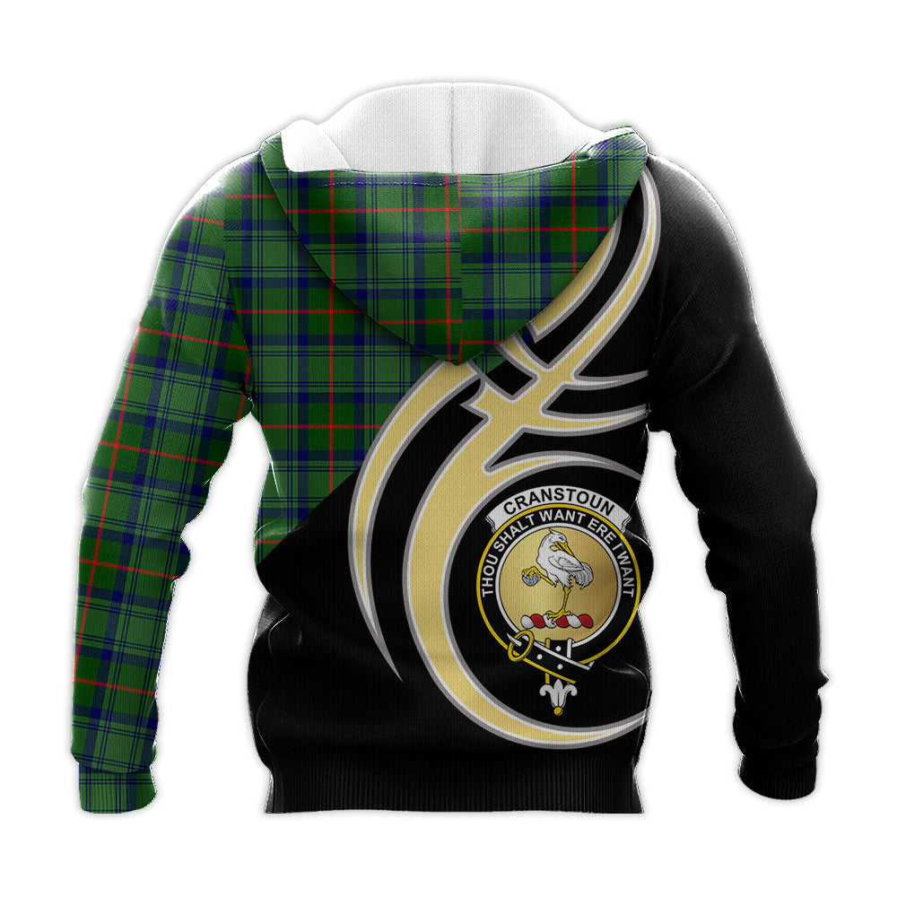 Printivon Cranstoun Clan Believe In Me Crest Tartan Knitted Hoodie Custom Your Text