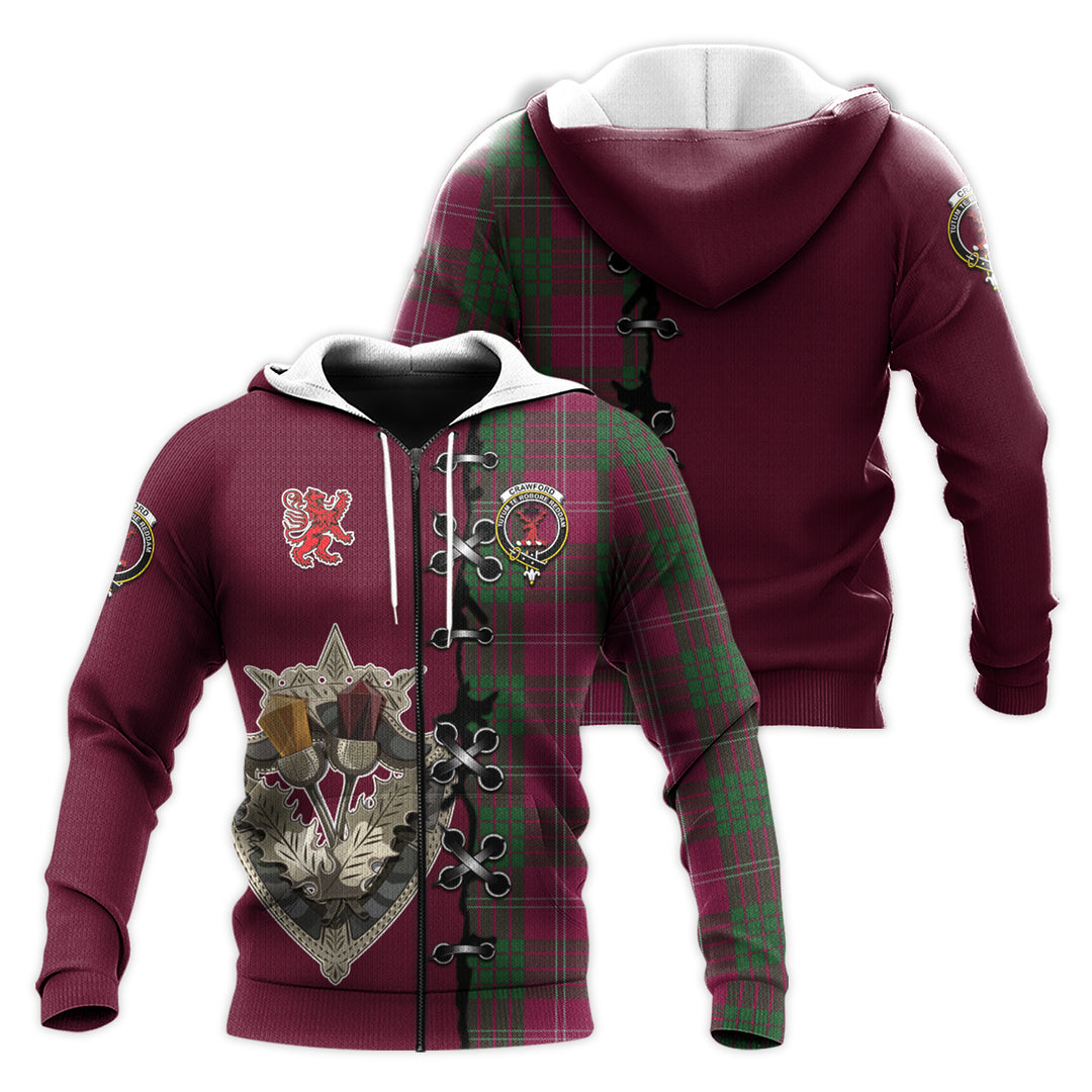Printivon Crawford Tartan Hoodie Lion Rampant And Celtic Thistle Style