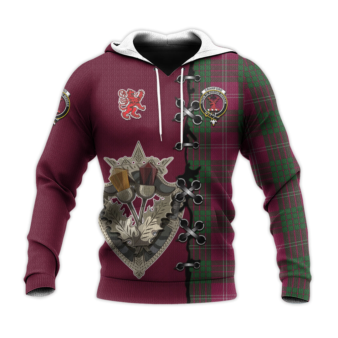 Printivon Crawford Tartan Hoodie Lion Rampant And Celtic Thistle Style