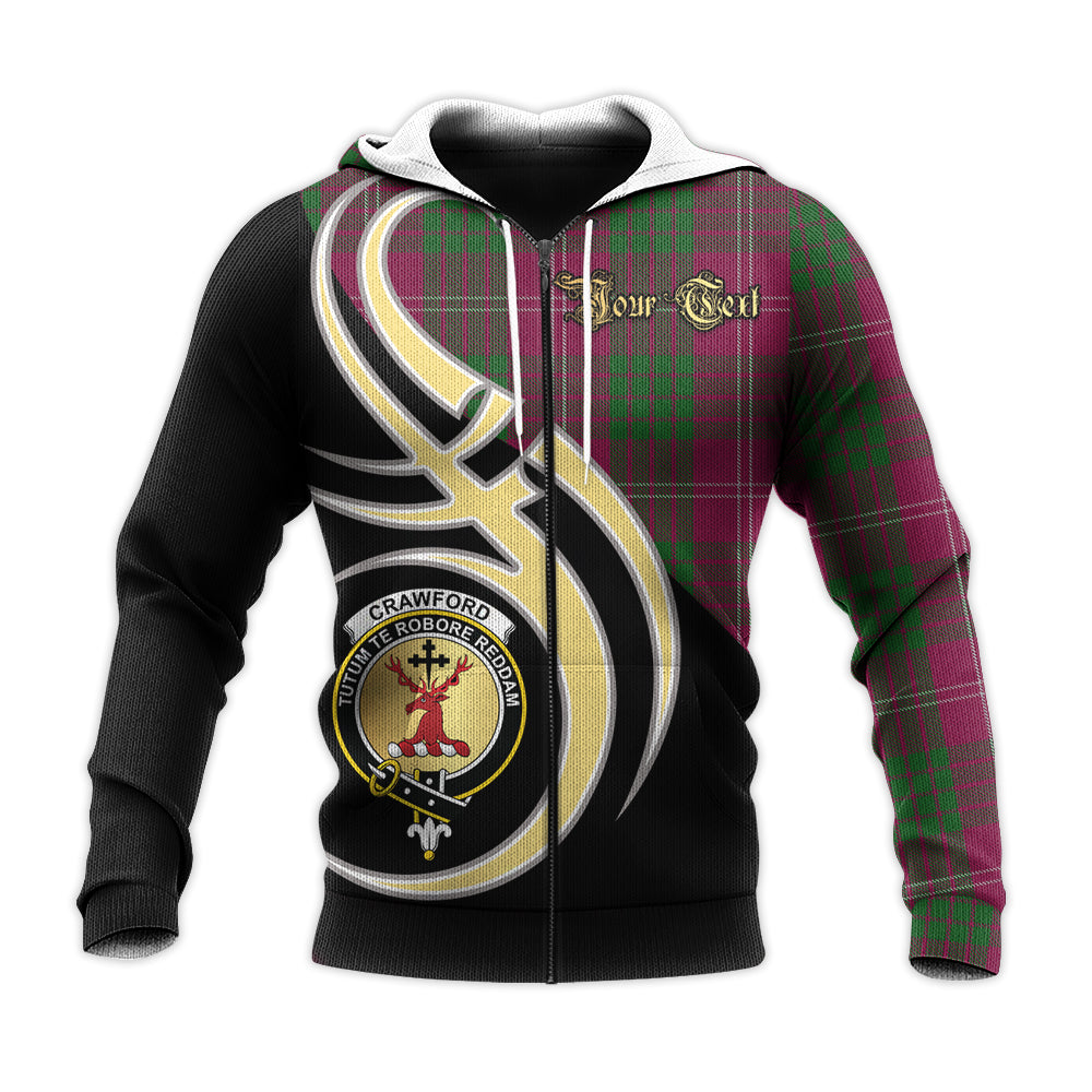 Printivon Crawford Clan Believe In Me Crest Tartan Knitted Hoodie Custom Your Text