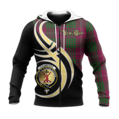 Printivon Crawford Clan Believe In Me Crest Tartan Knitted Hoodie Custom Your Text