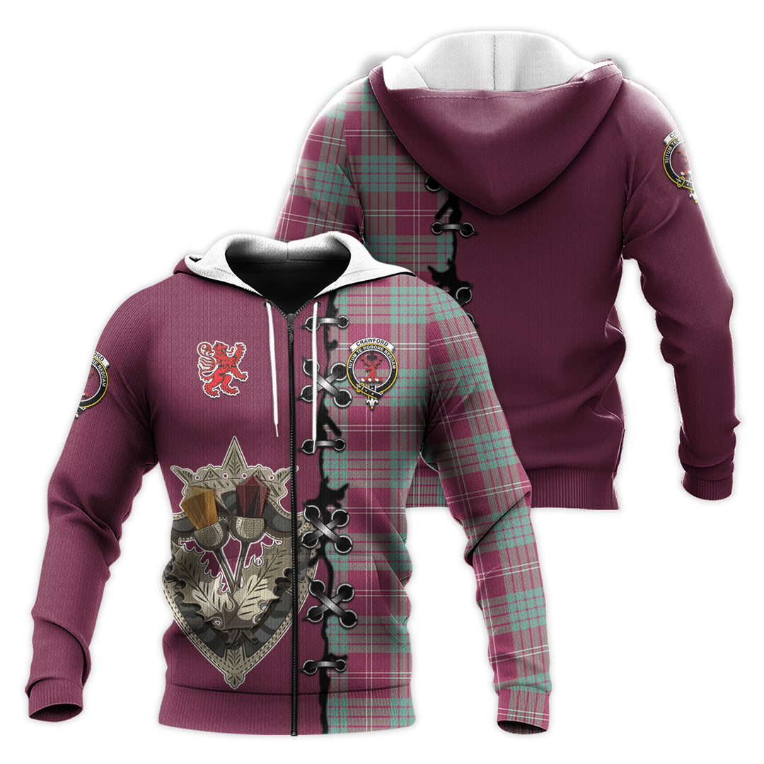 Printivon Crawford Ancient Tartan Hoodie Lion Rampant And Celtic Thistle Style