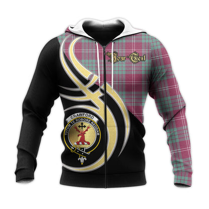 Printivon Crawford Ancient Clan Believe In Me Crest Tartan Knitted Hoodie Custom Your Text