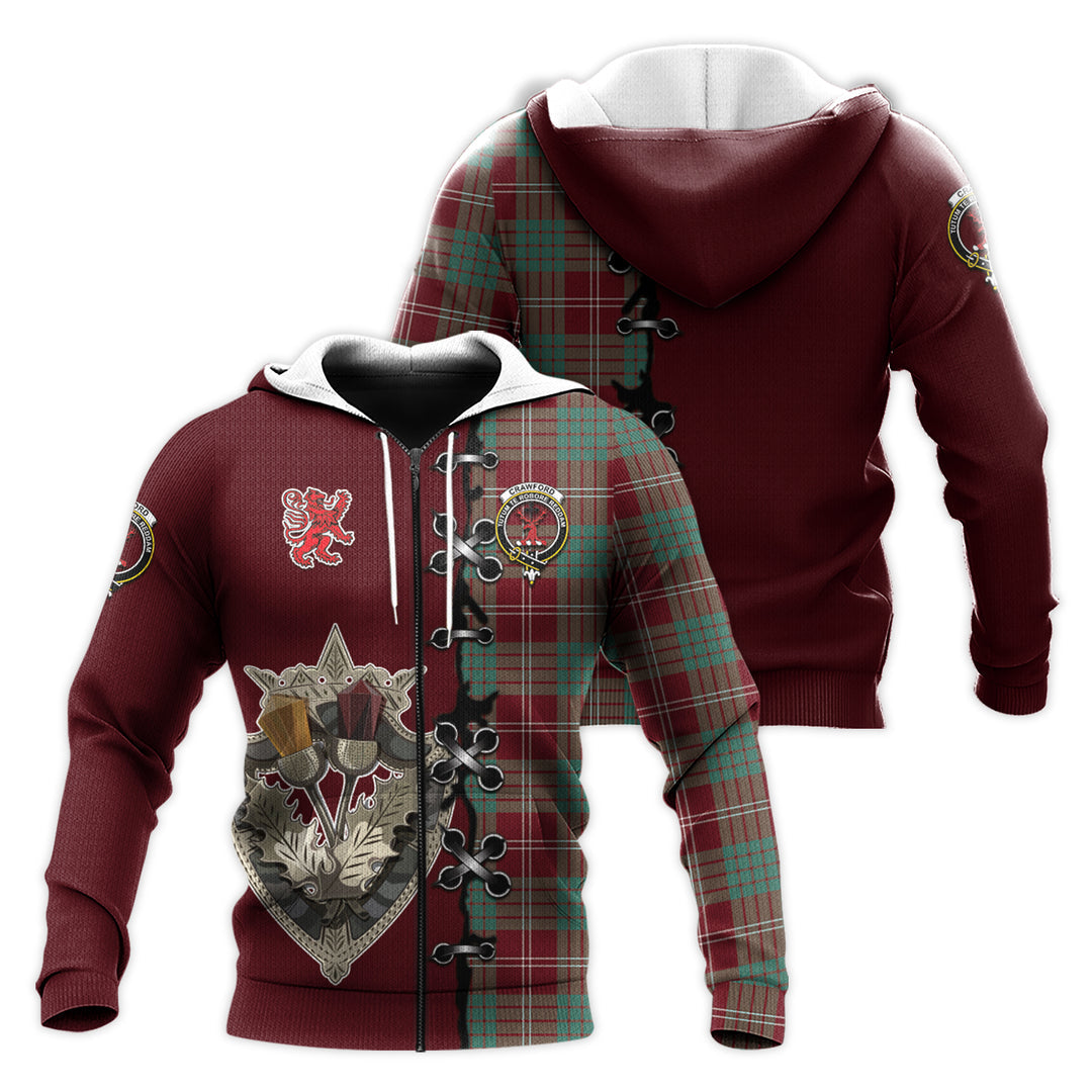Printivon Crawford Modern Tartan Hoodie Lion Rampant And Celtic Thistle Style